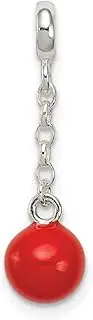 [JewelryWeb] 925 Sterling Silver Polished Red Enameled Bead 1/2inch Dangle Enhancer Charm Pendant Necklace Measures 26x8mm Wide