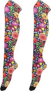 [Caihoyu] Women Thigh High Long Over Knee Socks Anti-Hook Long Knee-High Stockings Over Knee Baseball Socks for Halloween Asters Chrysanthemums Rose and Poppies and Sunflowers, Asters Chrysanthemums