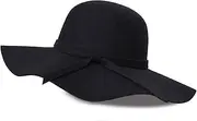 [Young_Me] Women's Foldable Wide Brim Wool Ribbon Band Floppy Hat