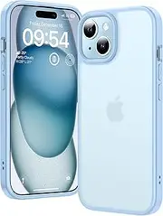 TAURI for iPhone 15 Case 6.1" with Translucent Matte Back, Military-Grade Protection, [Anti-Fingerprint] Shockproof Frosted Phone Cover - LightBlue