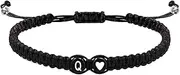 [Generic] Letters Bracelets For Women,26 Letters Braided Bracelet With Heart Design - 26 Letters Adjustable Mens Initial Bracelet, Braided Drawstring Bracelet, Handmade For Boys Girls