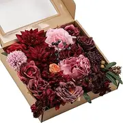 Red Artificial Flowers Combo Box Set Fake Flowers with Stems for DIY Wedding Bridesmaid Bridal Bouquets Centerpieces Party Home Decoration