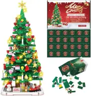 Advent Calendar 2024 Christmas Tree Building Toy Set with LED Light, Christmas C