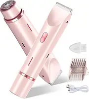 Bikini Trimmer for Women, 2 in 1 Dual-Head Electric Razors for Women Pubic Hair, Waterproof Wet/Dry Use Body Hair Trimmer Face Shaver, Pink
