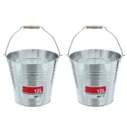 2x Boxsweden 12L/30cm Metal Bucket Laundry Storage/Container w/ Wood Handle SLV
