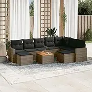 Patio Furniture Sets 10 Piece Garden Sofa Set with Cushions Grey Poly Rattan