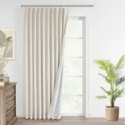 Natural Pinch Pleated Full Blackout Curtains Linen Blended Room Darkening Win...