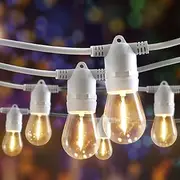 Groverdi 30M Festoon Lights Outdoor 98FT Waterproof IP65 Commercial Grade Heavy Duty String Light 30 Hanging Sockets with 30 S14 1W LED Bulb Kit Warm White 2700K for Party Patio Garden