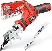 TOPEX 12V Cordless Reciprocating Saw w/ 2 Saw Blades & Clamping Claw Cutting Depth 65 mm, Portable Electric Small Power Cutter for Cutting Drywall, Sheetrock, Wood, Metel, Plastic, Plywood