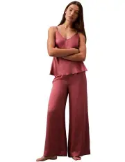 [Calvin Klein] Satin Sheen Wide Leg Pant in Terrazzo