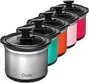 0.65 Quart Mini Round Slow Cooker, Fondue Melting Pot Heater with Dishwasher Safe Ceramic Grate, Glass Lid, Stainless Steel and Black