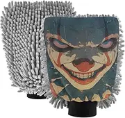 XYMZR Scary Clown Anime Absorbent Microfiber Car Wash Mitt, Funny Cute Anime Scratch Free for Cars Cleaning, Home Cleaning Mitts, 2 Pack, 10.24” L x 7.09” W