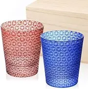Kiriko glass pair set, Rock glass, Old glass, Shochu glass, Boxed in paulownia wood, Uppermost, 220ml (kikutsugimogami)