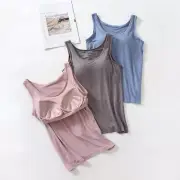 Women Vest Built In Bra Camisole Sleeveless Strappy Tank Top Underwear Basic Tee