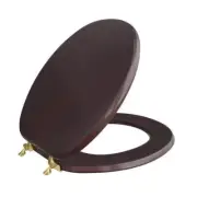 JONES STEPHENS Closed Front Toilet Seat 16.63" w/ Cover+Brass Hinge Mahogany