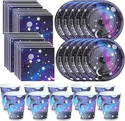 We Love Sundays Galaxy Party Bundle | Plates, Cups, Napkins | Great for Outer Space/Stars and Moon Themed Parties