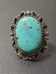 Native American Sterling Silver Armenian Turquoise Ring Very Large Ring Sz 7.5