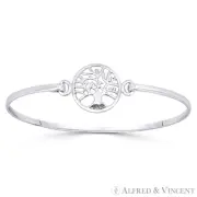 Tree-of-Life 16mm Charm Cuff Bangle Wristband Solid 925 Sterling Silver Bracelet