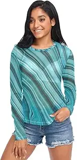 [RPLIFE] Abstract Turquoise Marble Texture Net Tops for Women, Sheer Mesh Top S-XXL
