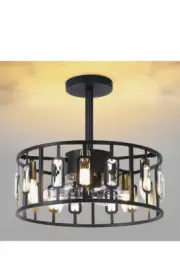 KINGTORO Chandelier Fan with Lights Black, Crystal Ceiling Fan Whit Remote Conto