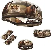 FJWSLCH Collie Dog and Horse Together Headbands for Women Men Non Slip Workout Sweatbands Adjustable Sports Hair Bands Elastic Head Bands Moisture Wicking Hairband for Running, Cycling, Yoga, Spa