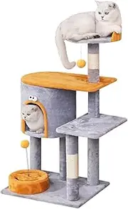 Cat Tree Tower, 95cm Multi-Level Cat Tree with Sisal-Covered Scratching Posts, Cat Tower with Hanging Balls and Extended Platform for Cats to Play and Sleep (Grey-Cat Tree Tower)