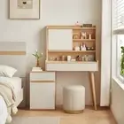 Dual-Tone Storage Vanity Table with Sliding Mirror/Dressing Table Set/Solid W...