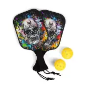 Pickleball Kit bat Kit - Urban Color splash skull with bats balls and case