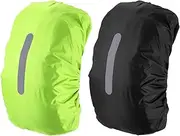 uxcell 30-40L Waterproof Backpack Rain Cover, 2 Pcs Non-Slip Backpack Cover with Vertical Reflective Strap Stay Dry for Hiking, Camping, Hunting, S, Black/Fluorescent Green