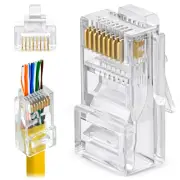 Cat5e RJ45 Pass Through Connector 100-Pack - EZ Cat 5e Pass Through RJ45 Conn...