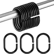 Daseeme 24 Packs Plastic Shower Curtain Rings Hooks for Bathroom Shower Window Rod (Black)