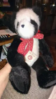Boyds Bears Checkers 18" Black/White Plush Panda W/ Bow Retired