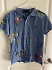 Polo Ralph Lauren Womens Patchwork Embroidered Summer Themed Blue Polo Small