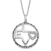 Sterling Silver Sentimental Expressions Polished & Antiqued Cz Love Circle Necklace