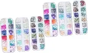 Veemoon 2sets Nail Sticker Decals Manicure Charm Set 12 Grids Nail Gems Glitter Flakes Art Accessories for Women Girls DIY 3boxes*2