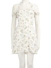 White Floral Pattern Sleeveless Dress