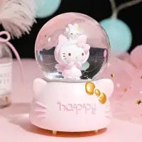 在飛比找Yahoo!奇摩拍賣優惠-可愛凱蒂貓KT貓咪雪花八音盒音樂盒水晶球擺件小女孩兒童生日禮