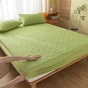 Waterproof Mattress Protector Full Size Fitted Sheet Breathable Lightweight Noiseless Deep Pocket Fitted Soft Dustproof Bedding Cover Easy to Wash Bedding-Green||California King:79x87inch