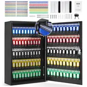 200-Key Cabinet, Key Lock Box with Adjustable Racks, Security Key Storage Box Steel, Key Organizer with 200 Colorful Key Tags and 4 Record Cards for School, Office,