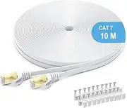 Cat7 Ethernet Cable, High Speed Internet Network Cable with Gold Plated RJ45 Connector, Shielded Flat Patch Cord LAN Wire for Modem, Switch, Faster Than Cat5e/Cat5/Cat6/Cat6e (10M)