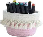 Handwoven Desktop Pen Storage Boxes Sundries Sorting Basket Home Snack Toys Stationery Pencil Holder Organizer(Pink)