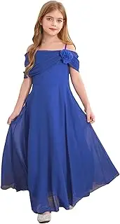 [FEESHOW] Kids Chiffon Off Shoulder Flower Girls Dress A-Line Wedding Party Maxi Dress Formal Prom Ball Gowns