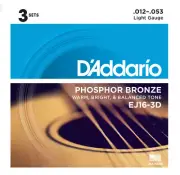 D'Addario EJ16-3D Phosphor Bronze Light Acoustic Guitar Strings 3 Sets