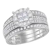 14k White Gold Princess Round Diamond Bridal Wedding Ring Set 1 Cttw
