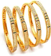 [Jewar] Indian Bollywood Finely Hand Engraved Peeled Metal Pretty Mesh Work Jaipur Meenakari Enamel Exclusive Designer Jewelry Bangle Bracelets in Gold Tone for Women