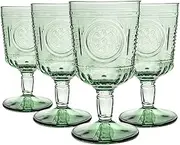 [Bormioli Rocco] 8pc Romantic Wine Glasses Set - Vintage Italian Cut Glass Goblets - 320ml - Green