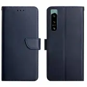 For Sony Xperia 5 Iv 5g Ht02 Nappa Texture Genuine Leather Wallet Case Stand Magnetic Closure Solid Color Cover