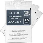 Shop4Mailers 14.5x19 Clear Poly Bag with Suffocation Warning Self-Seal Adhesive, 1.5 Mil Clear Bag for FBA, Packaging Bags, Clothes Storage & Shipping Bags – Permanent Seal Poly Mailers (Pack of 200)