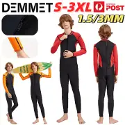 DEMMET Kids Wetsuit 3mm Neoprene Full Body Front Zip Diving Suit Swim Surfing AU
