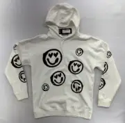 BooHoo Sweatshirt Hoodie Small Emoji Graffiti Drip Heart Face Oversize Ivory NWT